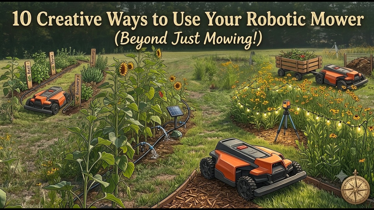 A robotic lawn mower at the Zippy Lawnz Easton, Maryland HQ, used for creative hands-free landscaping