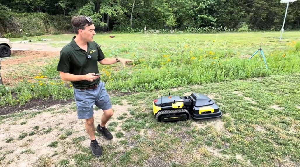 Zippy Lawnz Yarbo robotic mowers staged on a large Eastern Shore Maryland property