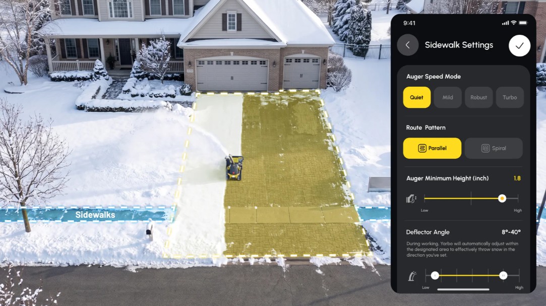 The Yarbo clearing a sidewalk as its own mapped zone